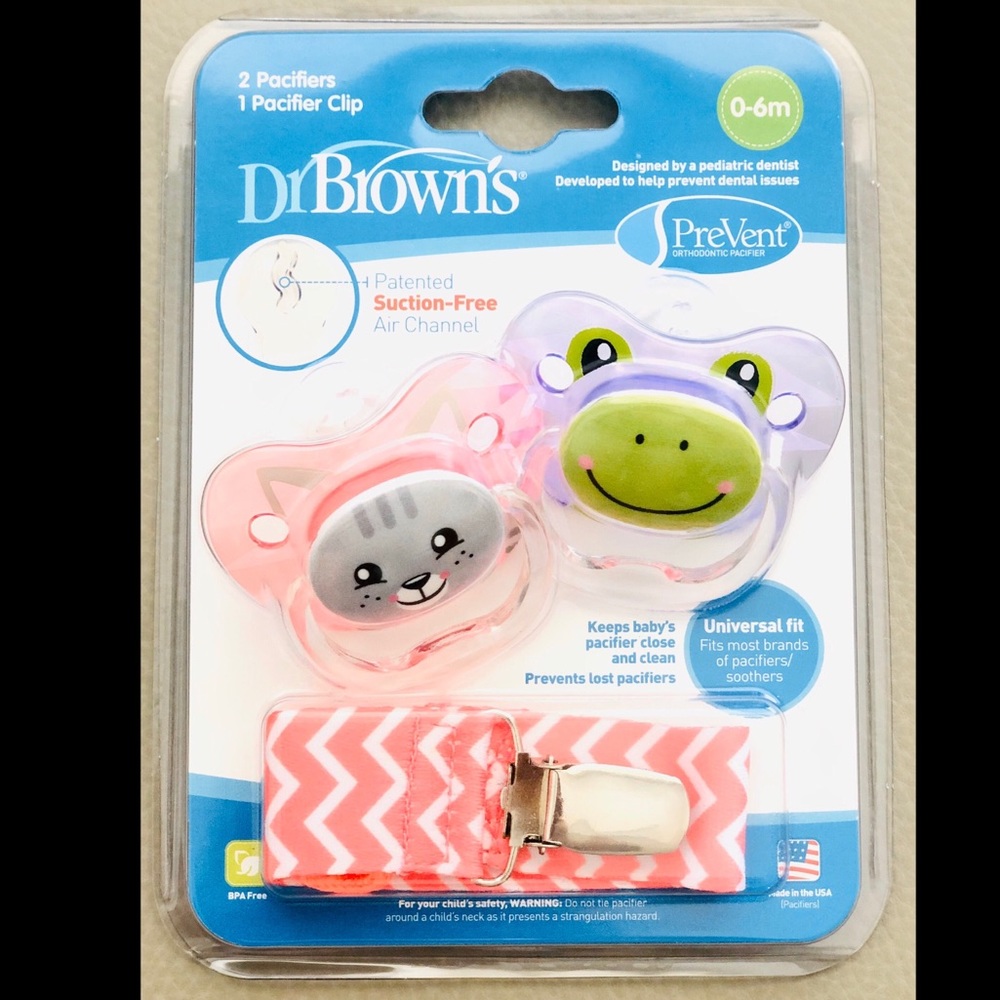 Dr Browns PreVent Orthodontic Pacifier Set w/ Clip